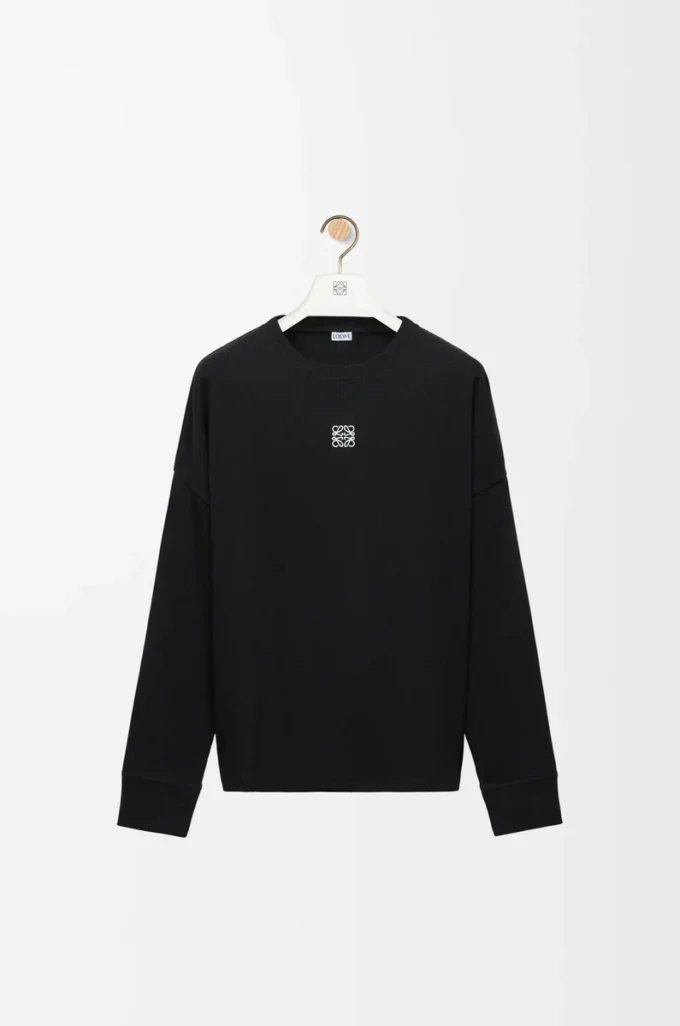 Oversized-Fit-Langarm-T-Shirt aus Baumwolle in Schwarz
