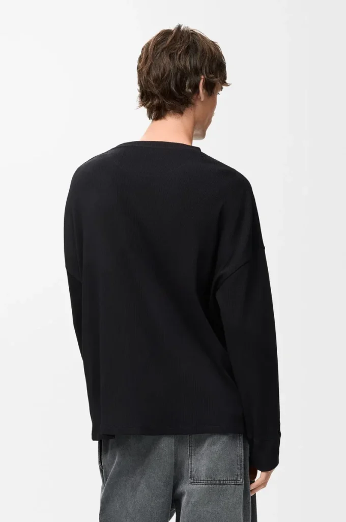 Oversized-Fit-Langarm-T-Shirt aus Baumwolle in Schwarz