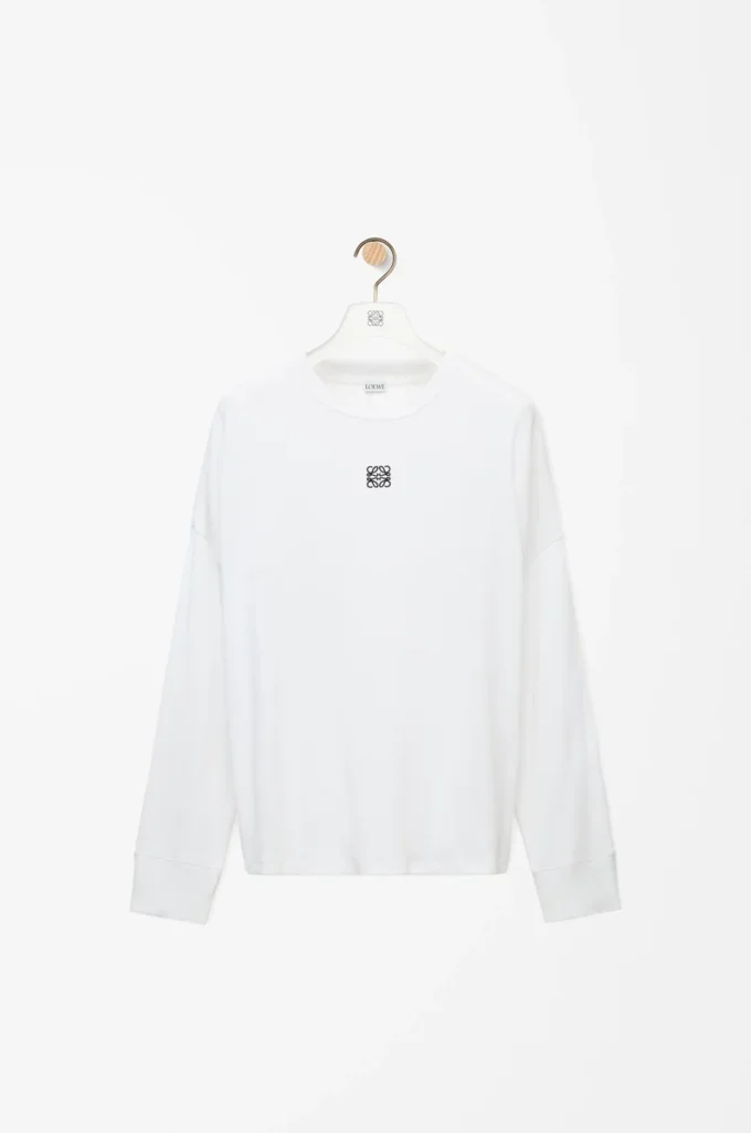 Oversized-Fit-Langarm-T-Shirt aus Baumwolle in Weiß