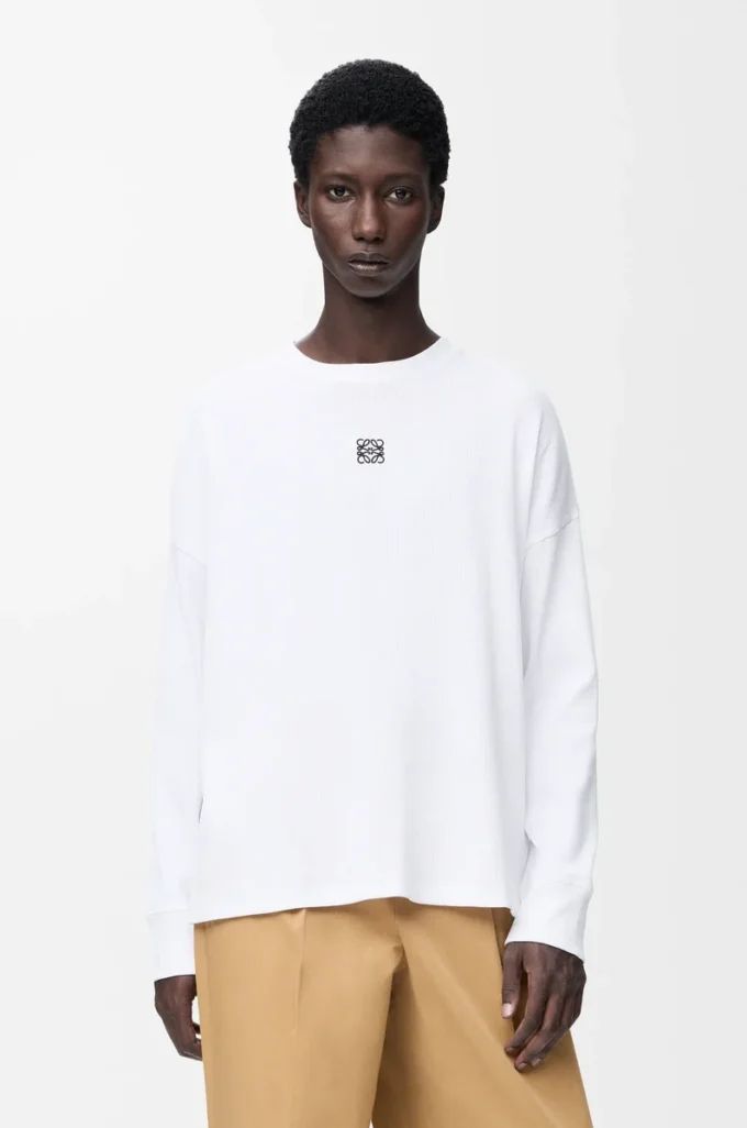 Oversized-Fit-Langarm-T-Shirt aus Baumwolle in Weiß