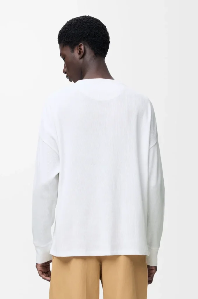 Oversized-Fit-Langarm-T-Shirt aus Baumwolle in Weiß
