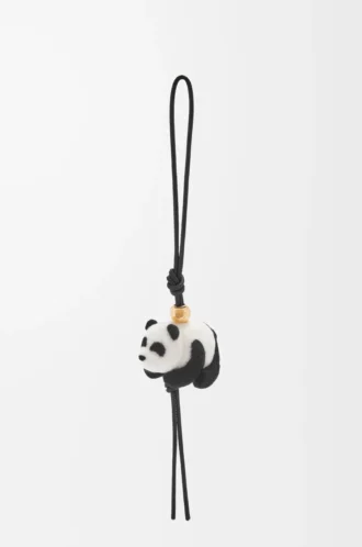 Panda-Anhänger aus Filz und Kalbsleder Schwarz/Weiß