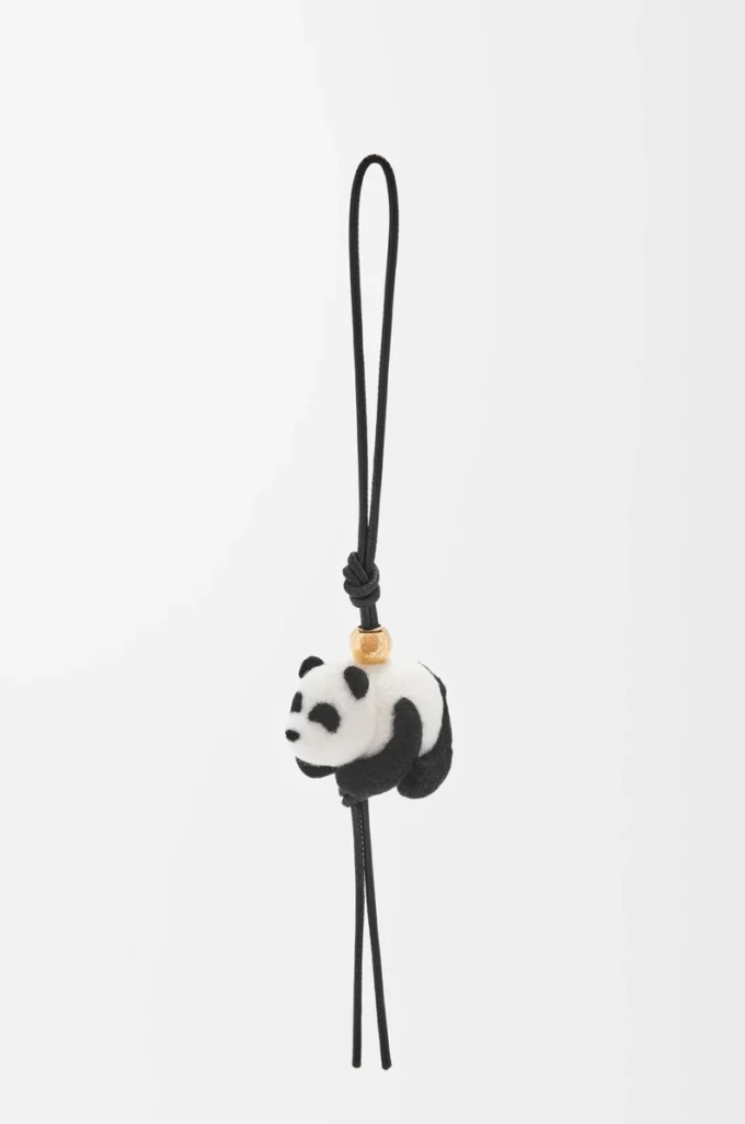 Panda-Anhänger aus Filz und Kalbsleder Schwarz/Weiß