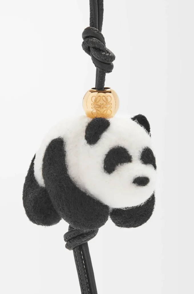 Panda-Anhänger aus Filz und Kalbsleder Schwarz/Weiß