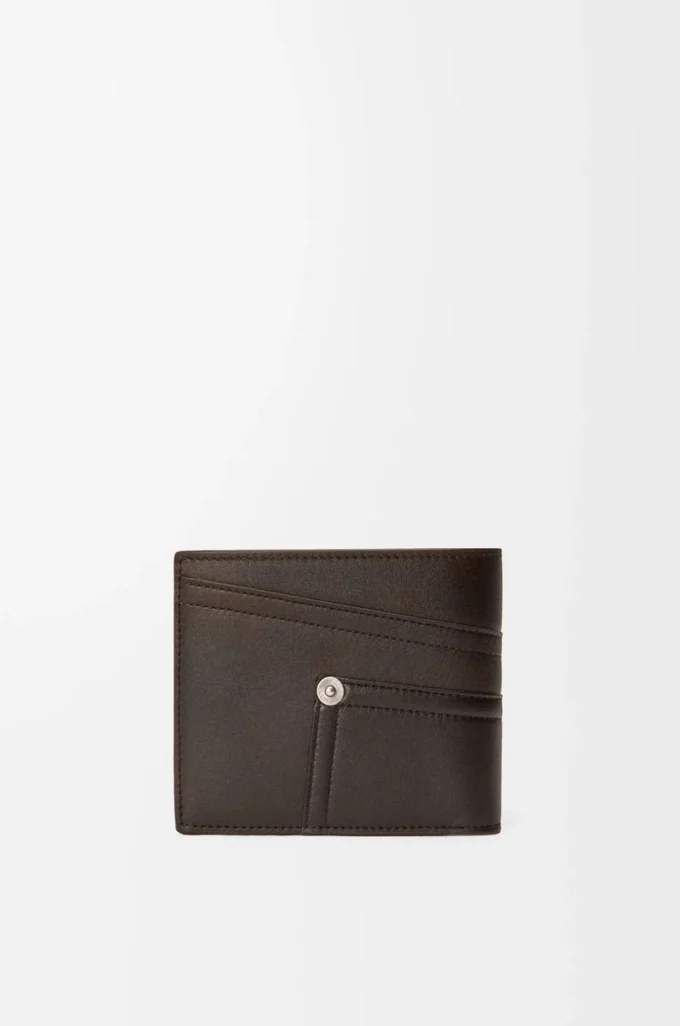 Panta-Bifold-Geldbörse aus glänzendem Kalbsleder in Vintage Brown
