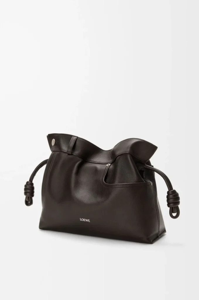 Panta Medium Flamenco Clutch aus glänzendem Kalbsleder in Vintage Brown
