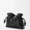 Panta Medium Flamenco Clutch aus glänzendem Kalbsleder Schwarz