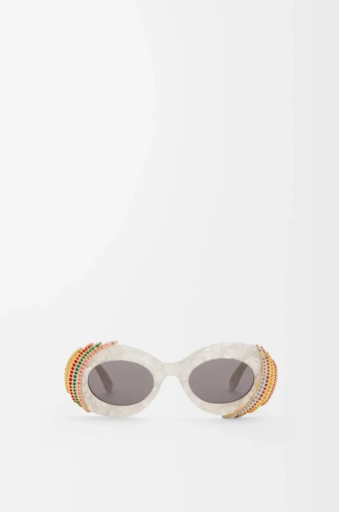 Pavé Oval Sonnenbrille Perlgrau/Weiß