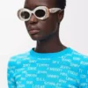 Pavé Oval Sonnenbrille Perlgrau/Weiß