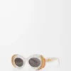 Pavé Oval Sonnenbrille Perlgrau/Weiß