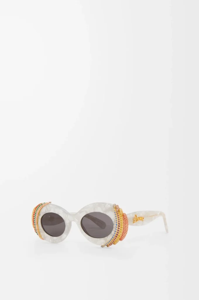 Pavé Oval Sonnenbrille Perlgrau/Weiß