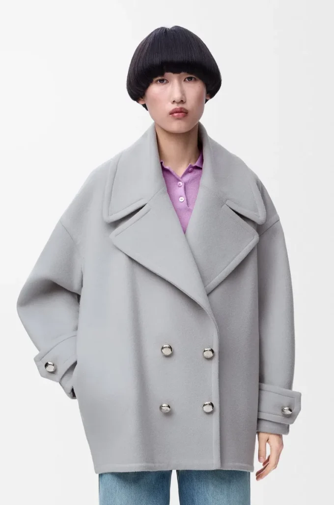 Peacoat aus Wolle in Grau