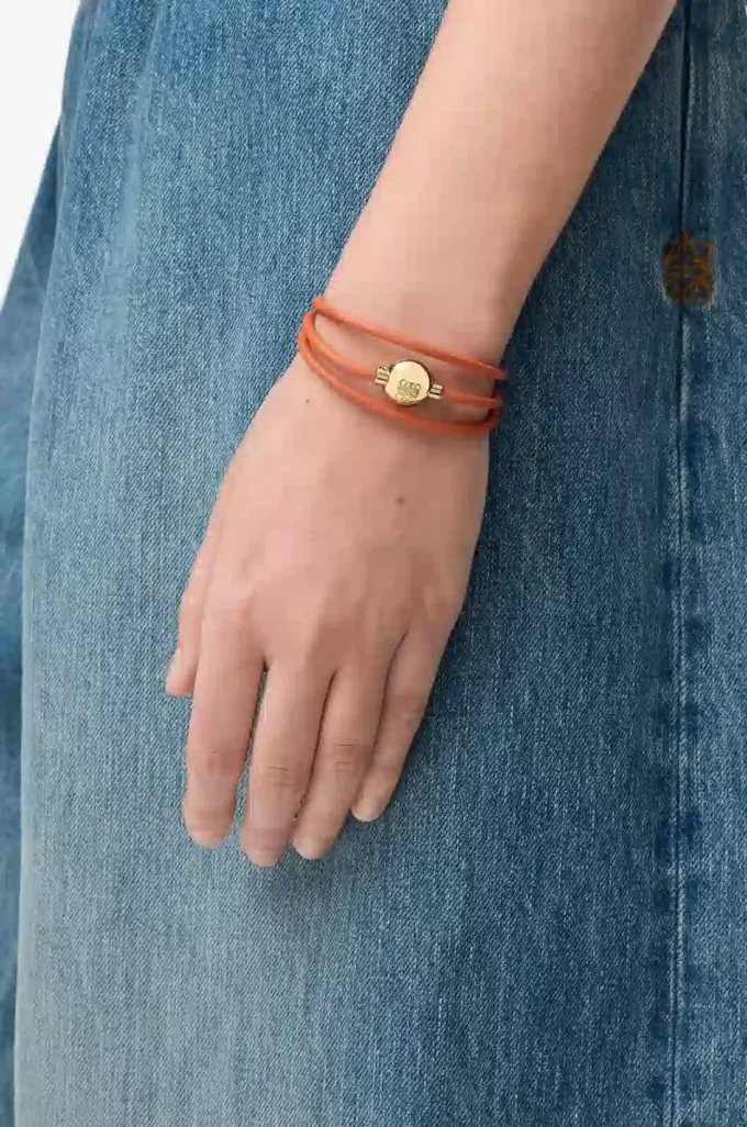 Pebble-Armband aus Kalbsleder Orange/Gold