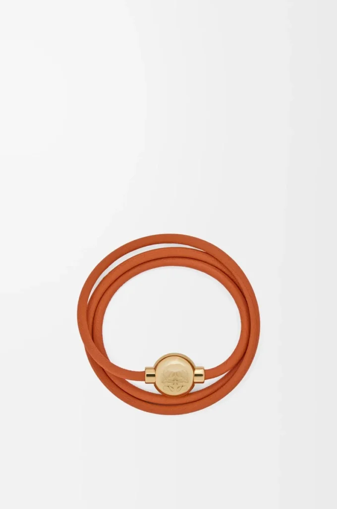 Pebble-Armband aus Kalbsleder Orange/Gold
