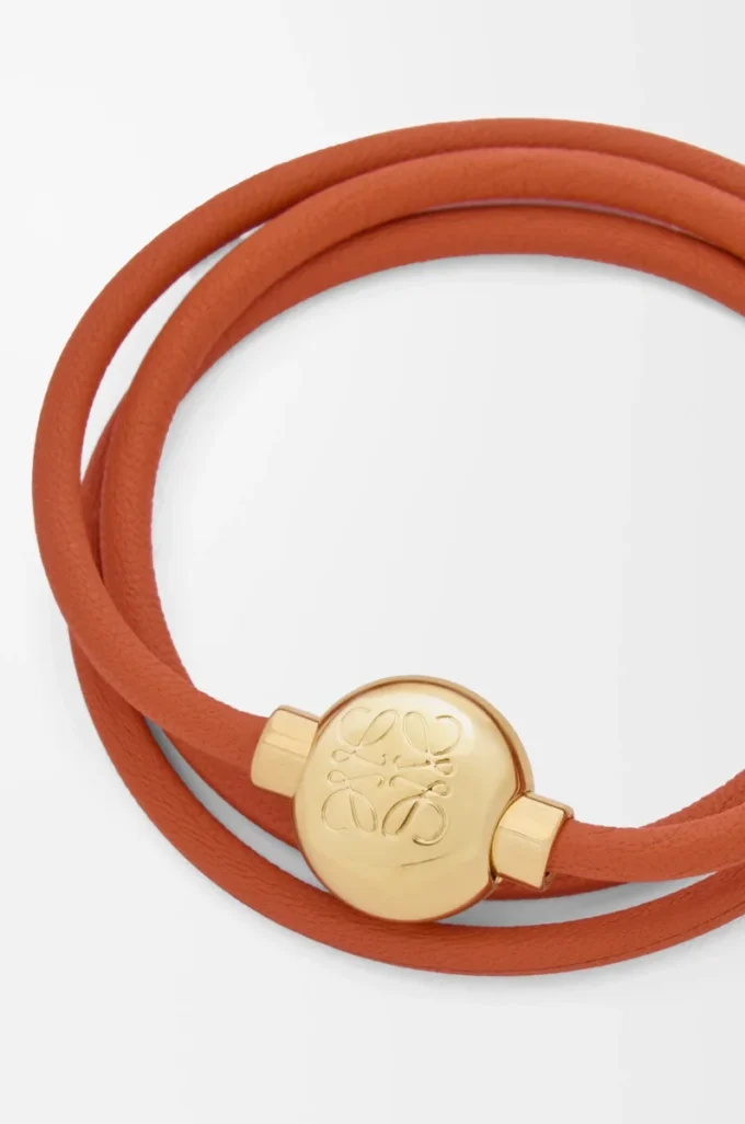 Pebble-Armband aus Kalbsleder Orange/Gold