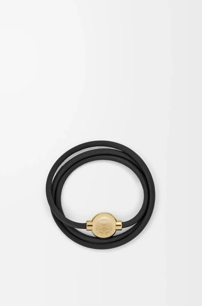 Pebble-Armband aus Kalbsleder Schwarz/Gold