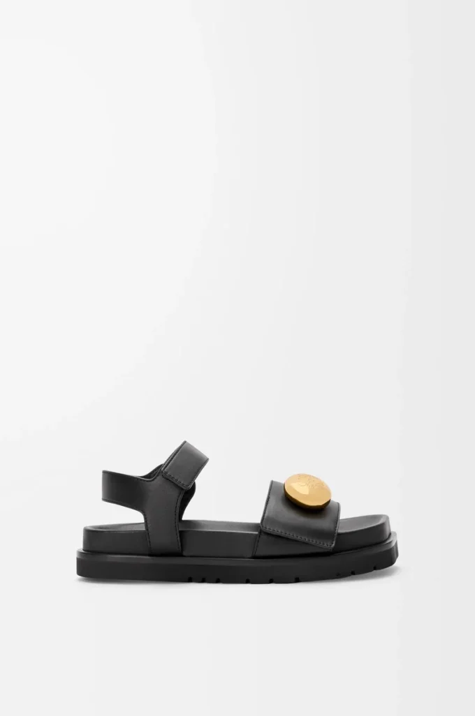 Pebble Fussbett-Sandale aus weichem Kalbsleder Schwarz
