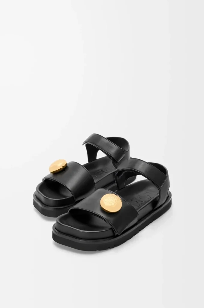 Pebble Fussbett-Sandale aus weichem Kalbsleder Schwarz