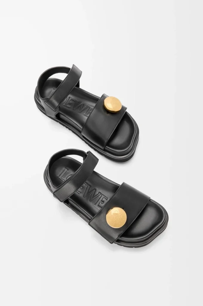 Pebble Fussbett-Sandale aus weichem Kalbsleder Schwarz
