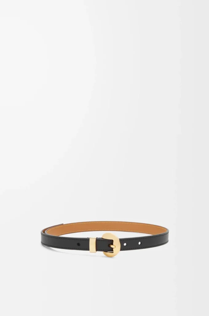 Pebble-Gürtel aus glattem Kalbsleder Schwarz/Gold