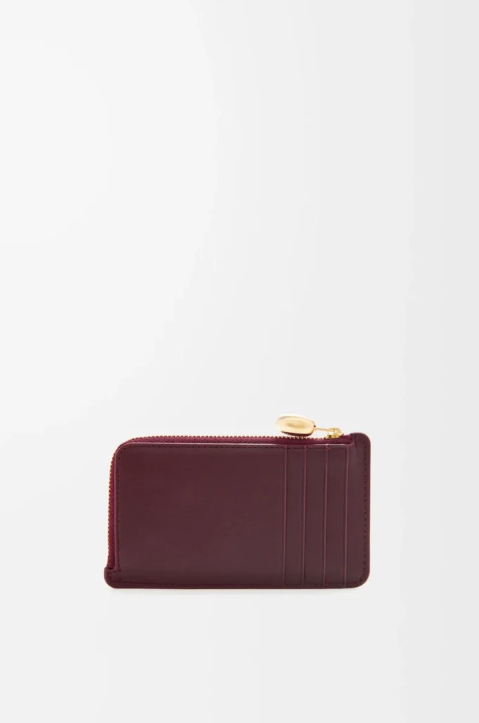 Pebble-Münzkartenetui aus glänzendem Nappakalbsleder Burgundy