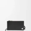 Pebble Slider Münzkartenetui aus glänzendem Nappakalbsleder in Schwarz/Dunkelkhaki
