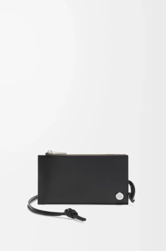 Pebble Slider Münzkartenetui aus glänzendem Nappakalbsleder in Schwarz/Dunkelkhaki