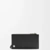 Pebble Slider Münzkartenetui aus glänzendem Nappakalbsleder in Schwarz/Dunkelkhaki