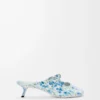 Pebble Soft Mule aus bedrucktem Nappa-Lammleder in Soft White/Blue
