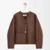 Pebble-Strickjacke aus Lammfell in Khaki-Braun