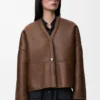 Pebble-Strickjacke aus Lammfell in Khaki-Braun