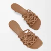 Petal Anagram Pantolette aus weichem Kalbsleder in Camel