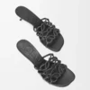 Petal Anagram Slipper aus weichem Kalbsleder in Schwarz