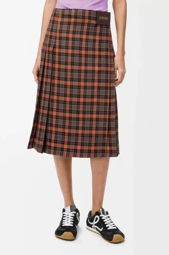 Plisseerock aus Wollmischung Orange/Schwarz