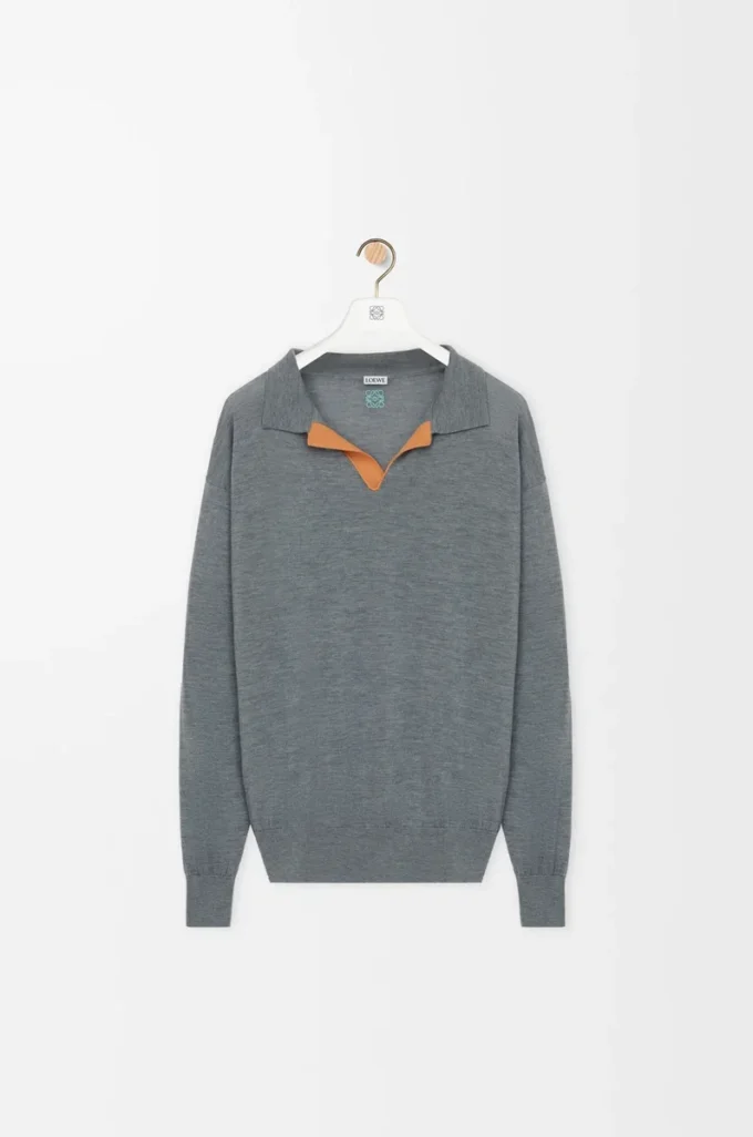 Polo-Pullover aus Wolle Grau