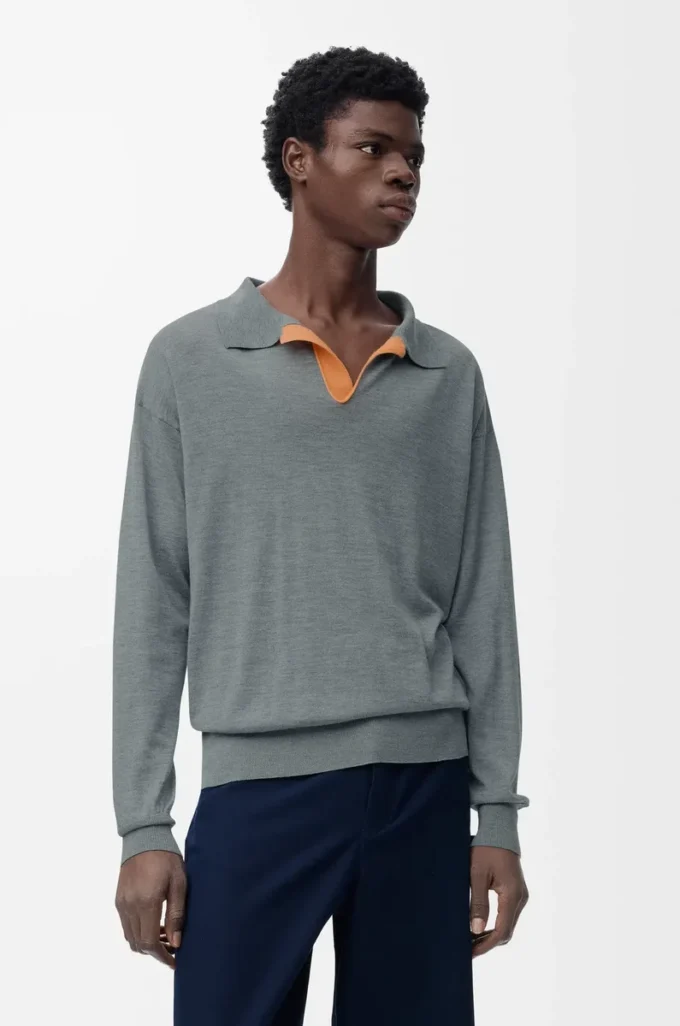 Polo-Pullover aus Wolle Grau