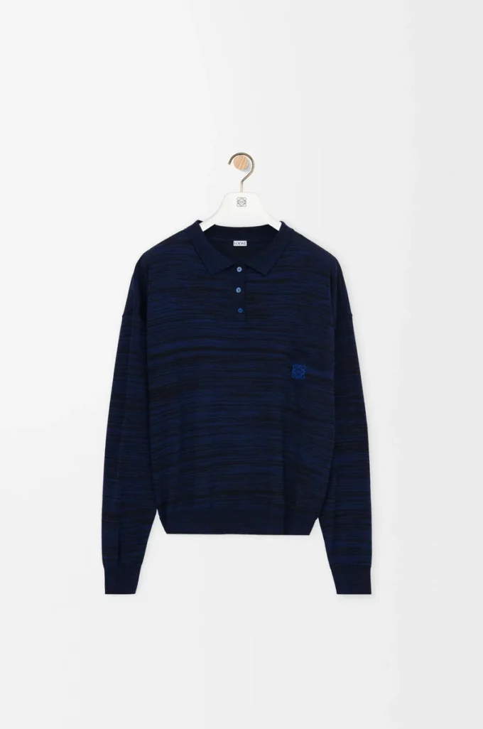 Polo-Pullover aus Wolle Marineblau/Schwarz