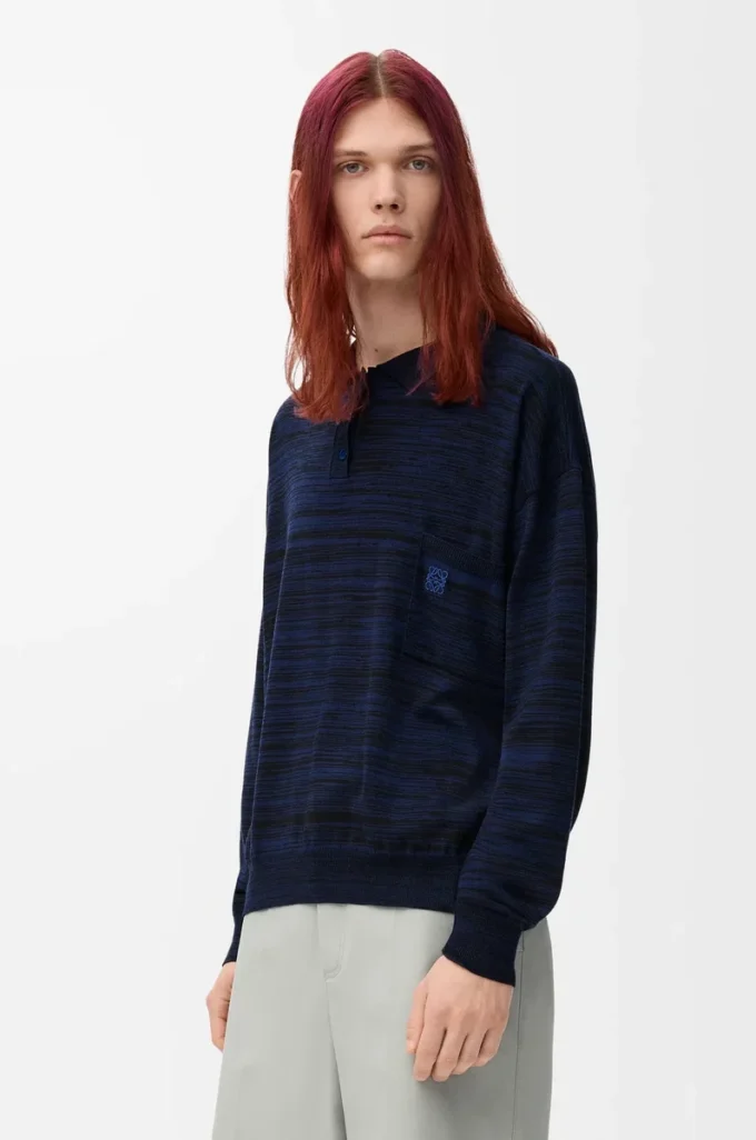 Polo-Pullover aus Wolle Marineblau/Schwarz