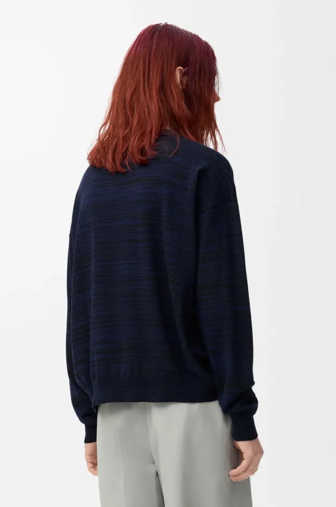Polo-Pullover aus Wolle Marineblau/Schwarz