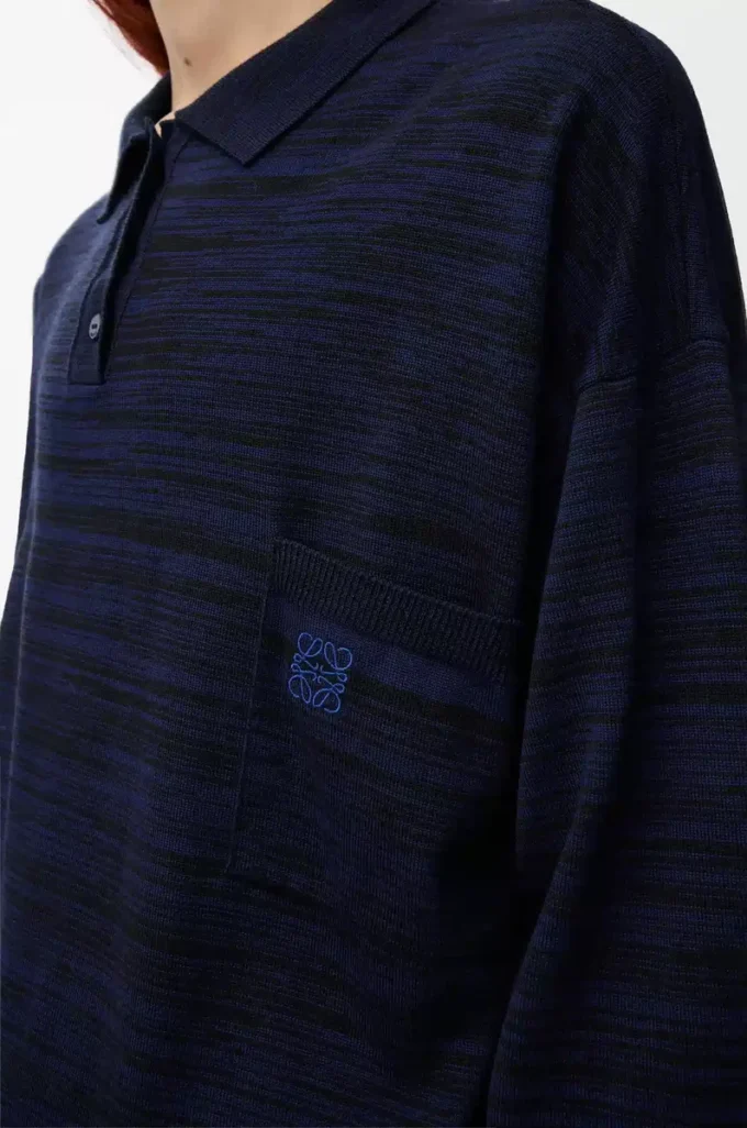 Polo-Pullover aus Wolle Marineblau/Schwarz