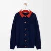 Polo-Strickjacke aus Wolle Marineblau/Orange