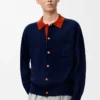 Polo-Strickjacke aus Wolle Marineblau/Orange