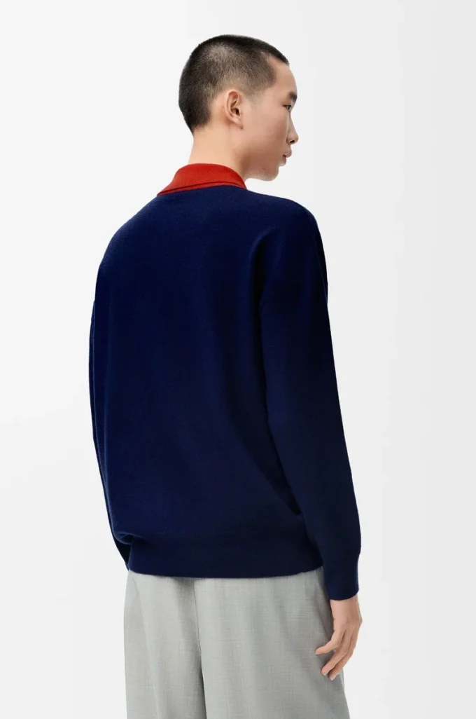 Polo-Strickjacke aus Wolle Marineblau/Orange
