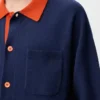 Polo-Strickjacke aus Wolle Marineblau/Orange