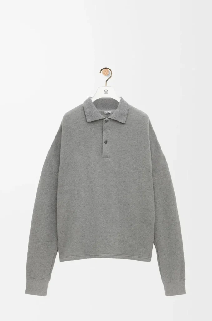 Polo-Sweatshirt aus Baumwolle und Kaschmir in Lead Grey