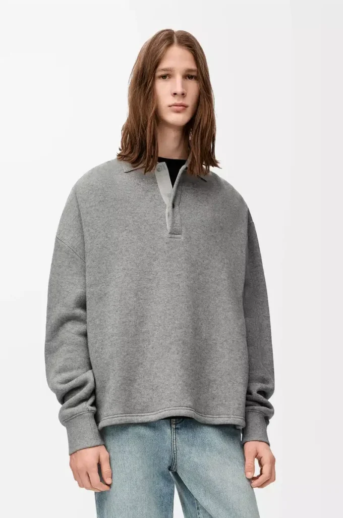 Polo-Sweatshirt aus Baumwolle und Kaschmir in Lead Grey