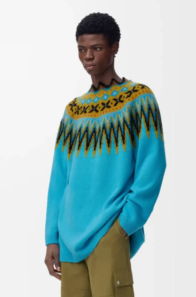 Pullover aus einer Mischung aus Wolle und Mohair Blau/Mehrfarbig