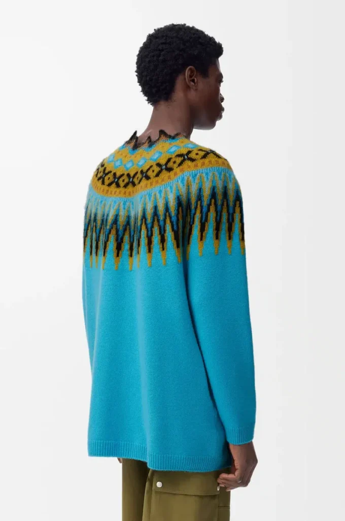 Pullover aus einer Mischung aus Wolle und Mohair Blau/Mehrfarbig