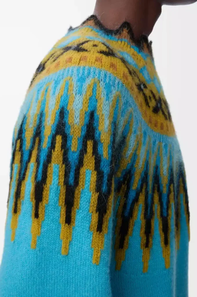 Pullover aus einer Mischung aus Wolle und Mohair Blau/Mehrfarbig