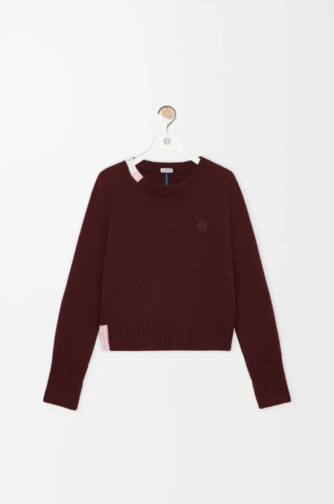 Pullover aus Kaschmir in Burgunderrot/Mehrfarbig